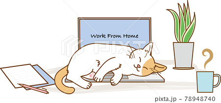 在宅勤務の邪魔をするネコのイラスト